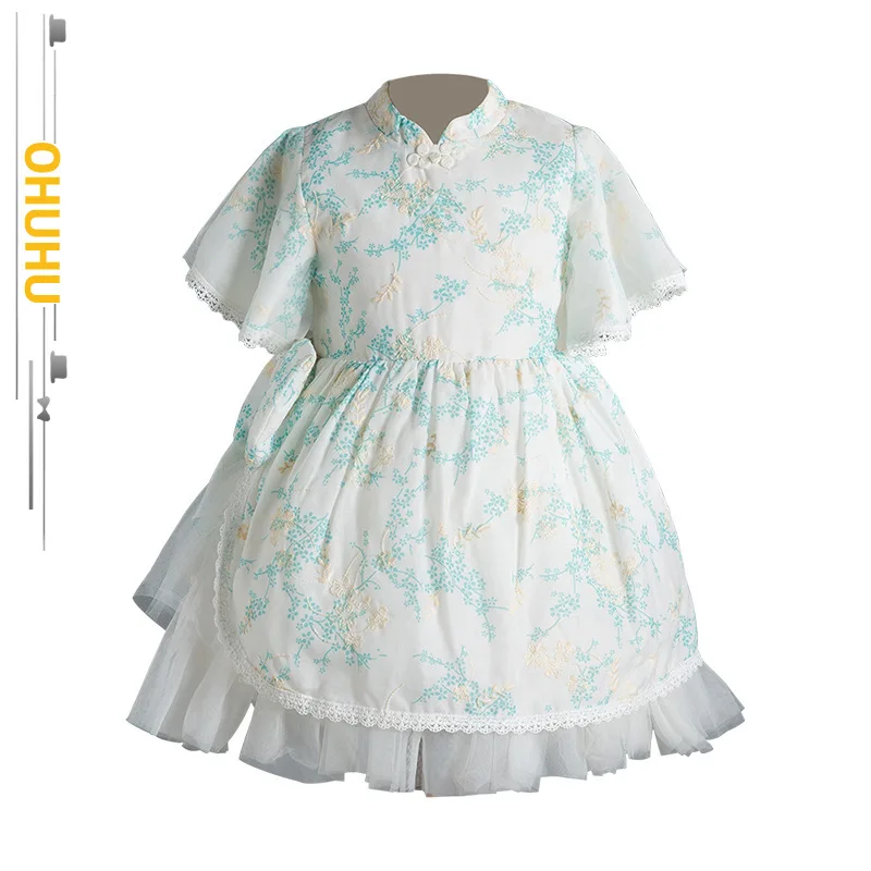 

2022 New Party Princess Dress Retro Chinese Style Lolita Dress Girls Fresh Small Floral Mesh Stitching Princess Skirt 33008