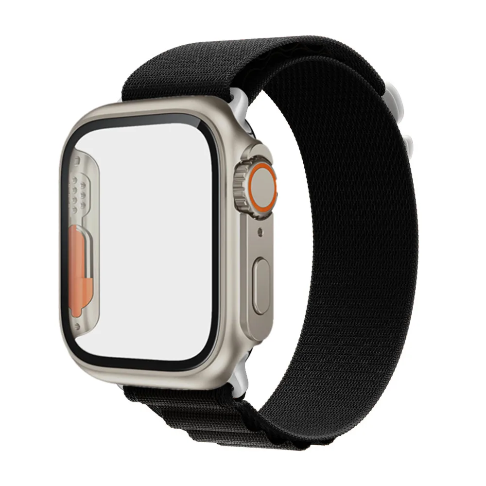 Modification Mod Kit Glass Protector Plastic Case Nylon Alpine Loop Strap For Apple Watch 8 7 6 5 4 SE Band Change to Ultra 49mm