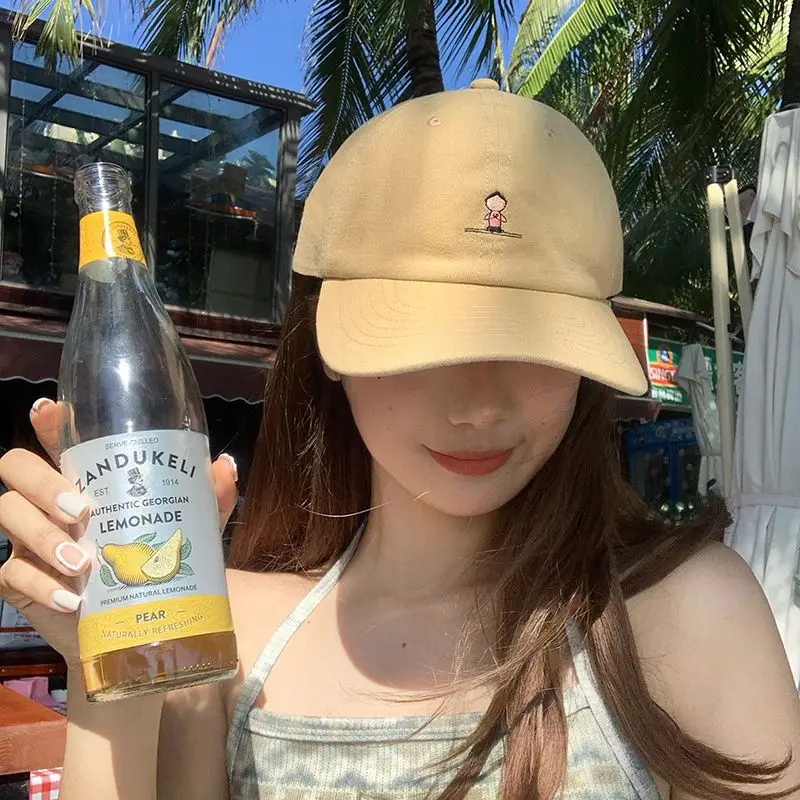

Hat Female Beige Embroidered Duck Tongue Hat Ins Xiaozhongchao Korean Summer Soft Top Baseball Cap Male Hardtop