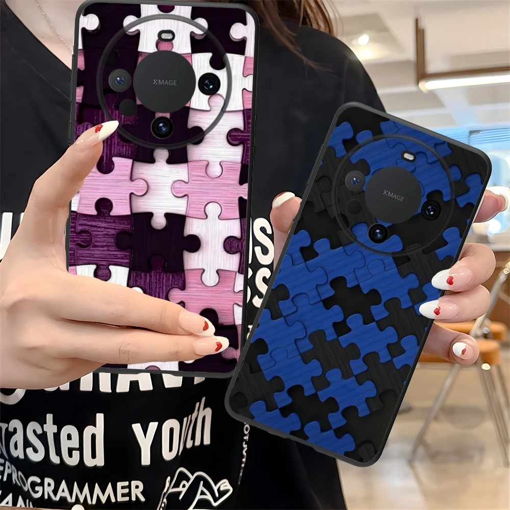 Puzzle Fashion Pretty Mobile Cell Phone Case for Huawei Mate 60 50 40 30 20 10 Pro Plus Lite E 5G Black Soft Cover Shell