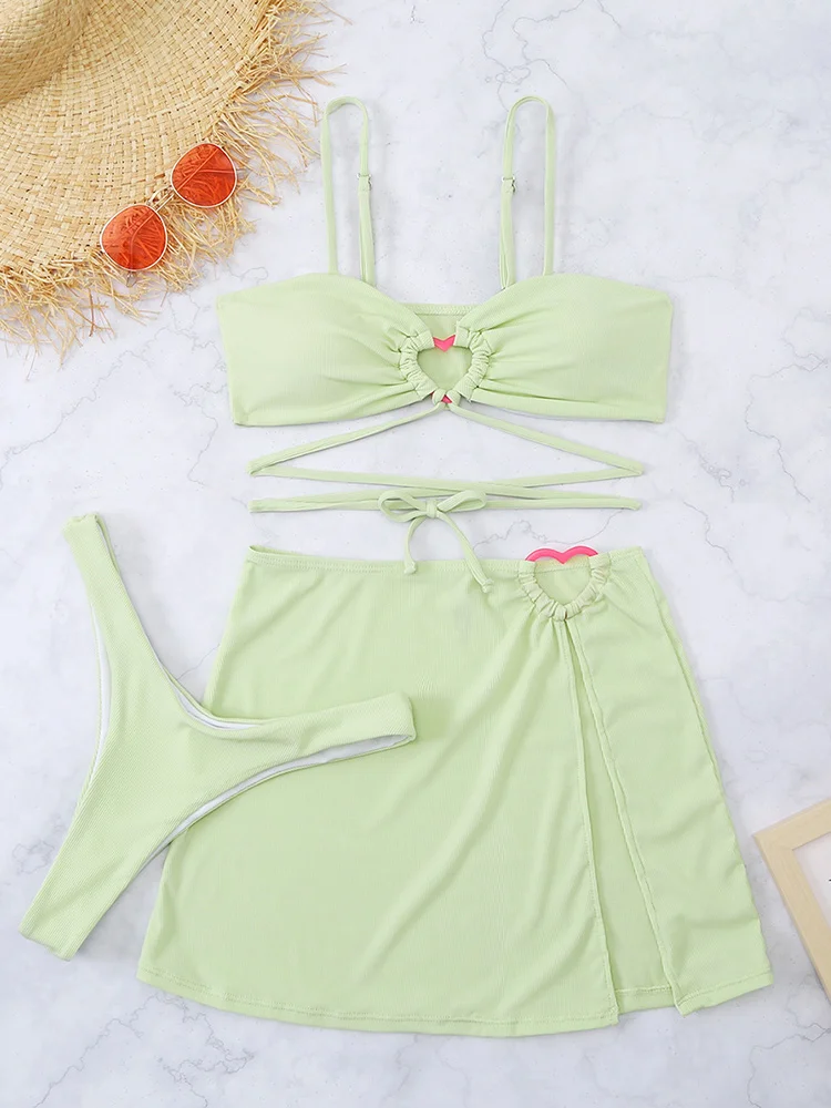 Купальник COOBBU в рубчик бикини на шнуровке женский купальник из 3 частей купальный