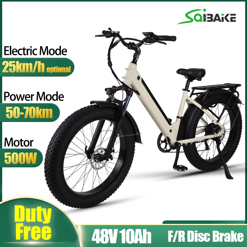 

Duty Free Electric Bike 500W 48V 10AH Lithium Battery 4.0 Fat Ebike Fatbike Adult Bikes 7-Speed City Bike 26inch e bike