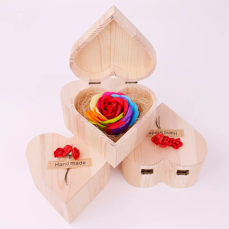 

Colorful Soap rose with Wooden Gift box flower Immortal roses Gift to eternal lover Valentine's day Girl friend birthday gifts