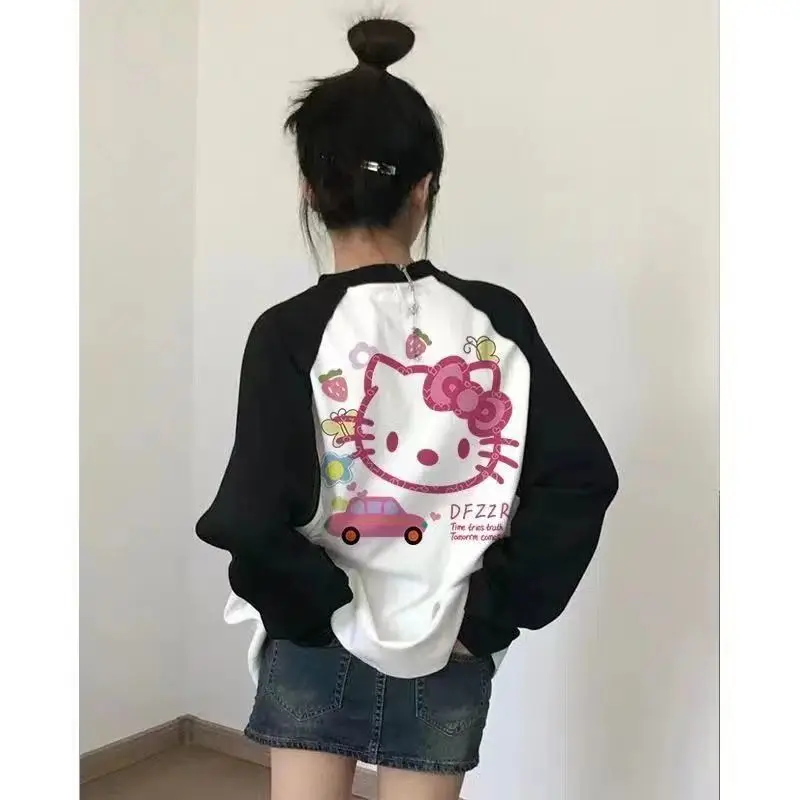 

Женский пуловер с длинным рукавом Sanrio Hello Kittys, Свитера на весну-осень и зиму, топ свободного покроя в мультяшном стиле аниме, спортивный костюм для девушек, подарок