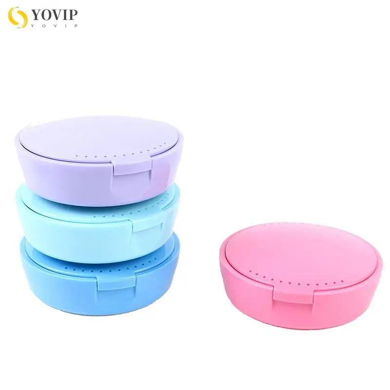 

1PCS Portable Molar Braces Box Tooth Box Kids Tooth Storage Box With Mirror Oval Denture Storage Orthodontic Retainer Box