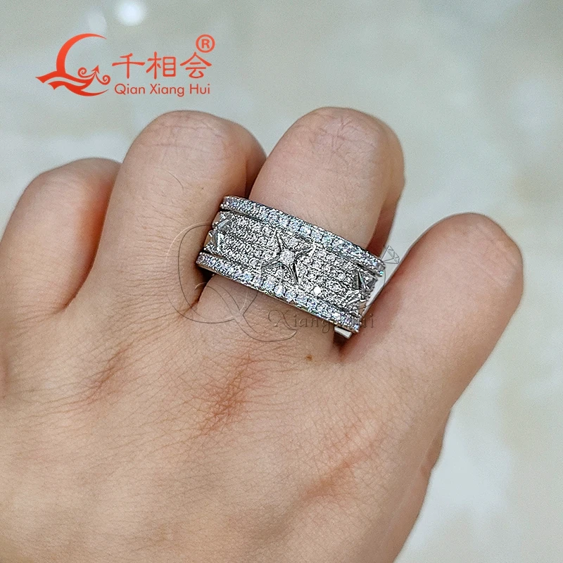 11.5mm four-angle star  eternal band white moissanite ring S925 Silver hip hop women Men's Ring Luxury Style gift wedding dating