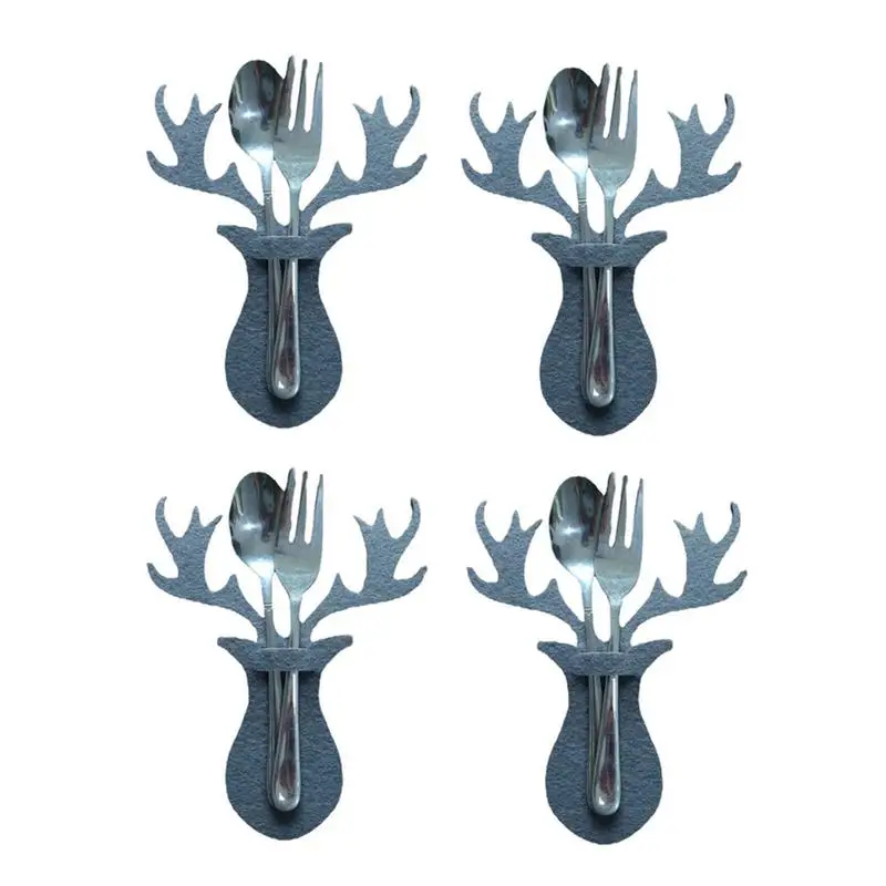 

Cutlery Bag Christmas Deer Tableware Holder Christmas Elk Antler Non-woven Cloth Pouch Pocket Party Supplies Table Decorations