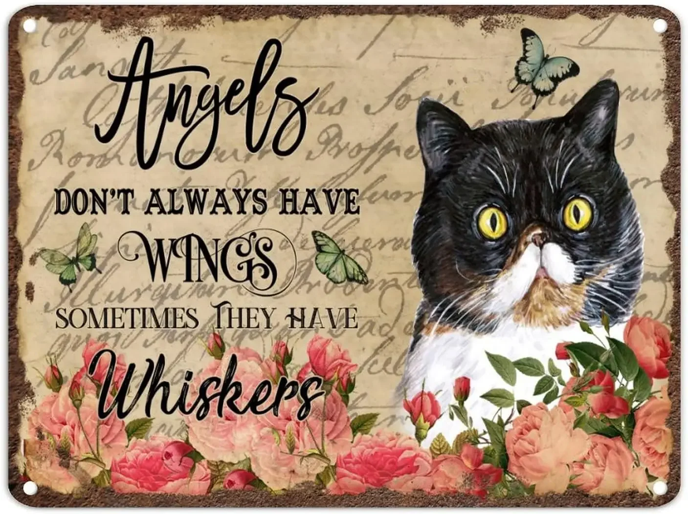 

Ангелы не всегда имеют крылья, что у них есть венчики, металлический знак среднего века, кошка, металлический жестяной знак