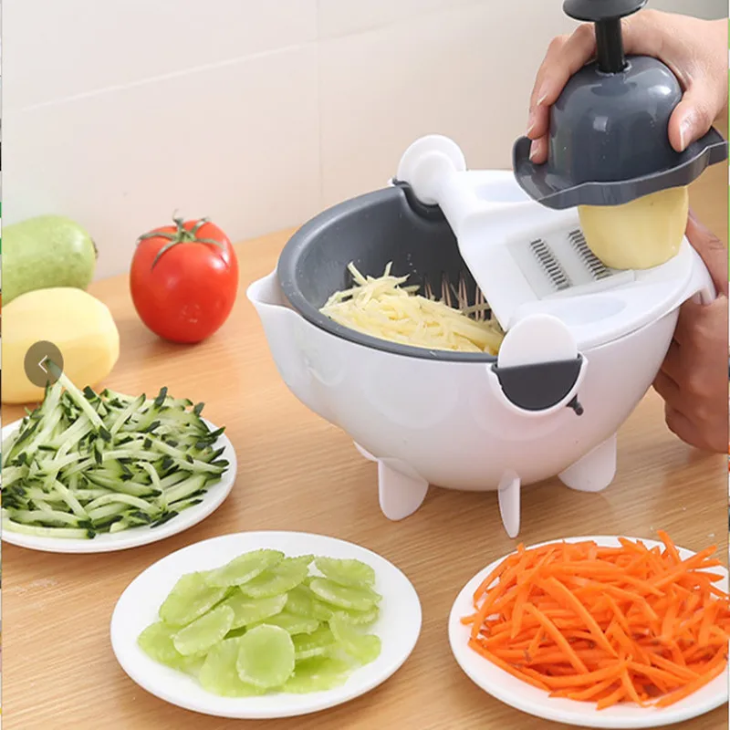 

7 In 1 Multifunctional Household Vegetable Slicer Drain Basket Kitchen Veggie Fruit Shredder Grater Slicer Drop Kitchen Tools