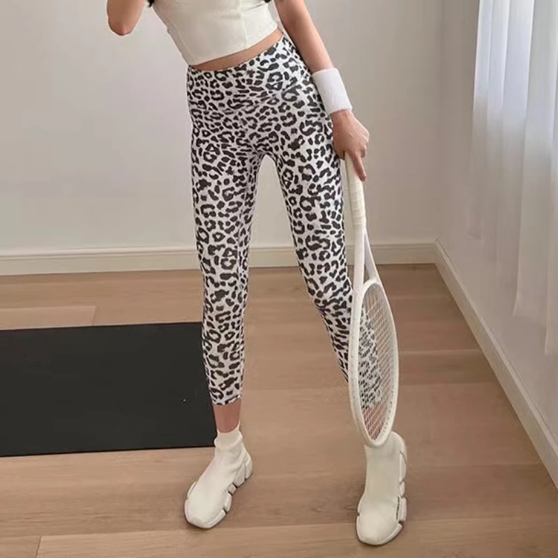 Luluwear Nude Leopard High Waist Tight Yoga Leggings Printing Nylon Gym Sports Pants Women Fitness Stretchy Scrunch Active Pants