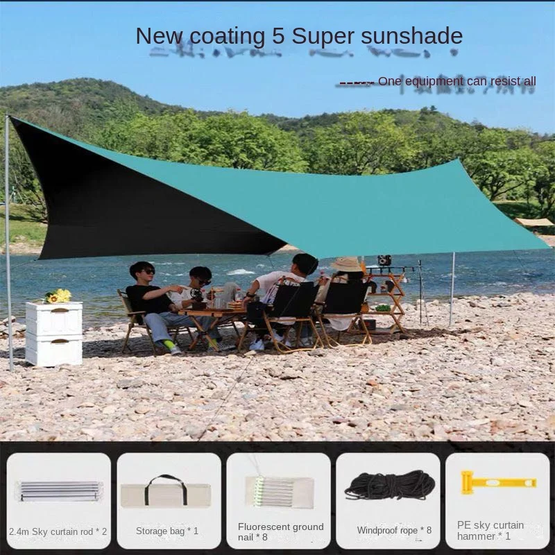 

6x4.2m Large Black Coating Tarp Waterproof Hexagonal Awning Camping Outdoor Shade Tarpaulin Tent Shelter Sunshade Flysheet
