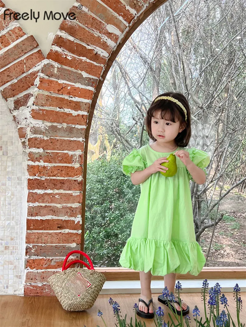 

2023 Summer Toddler Girl Dress Solid Ruffle Short Sleeve Kids Dress Sweet Dresses for Girls Children Clothing Vestidos