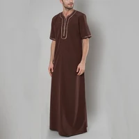 muslim men jubba thobe short sleeve solid color breathable robes islamic arabic kaftan abaya embroidered national style m 4xl