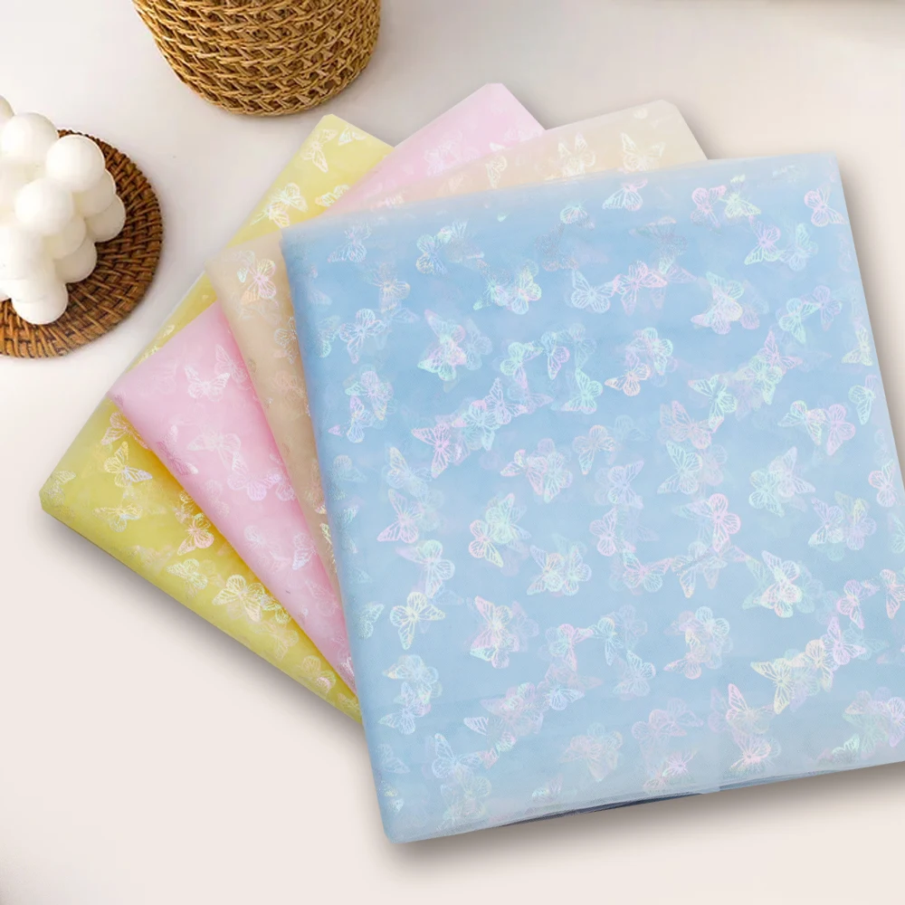 

90*150cm Colorful Edge Butterfly Gauze By The Yard Cloth Diy Sewing Supplies Clothes Dress Materials Festive Christmas Decor