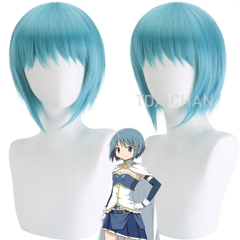 

Anime Puella Magi Madoka Magica Miki Sayaka Cosplay Wig Light Blue Short Hair Cos Props Wig Halloween Carnival Role Play Party