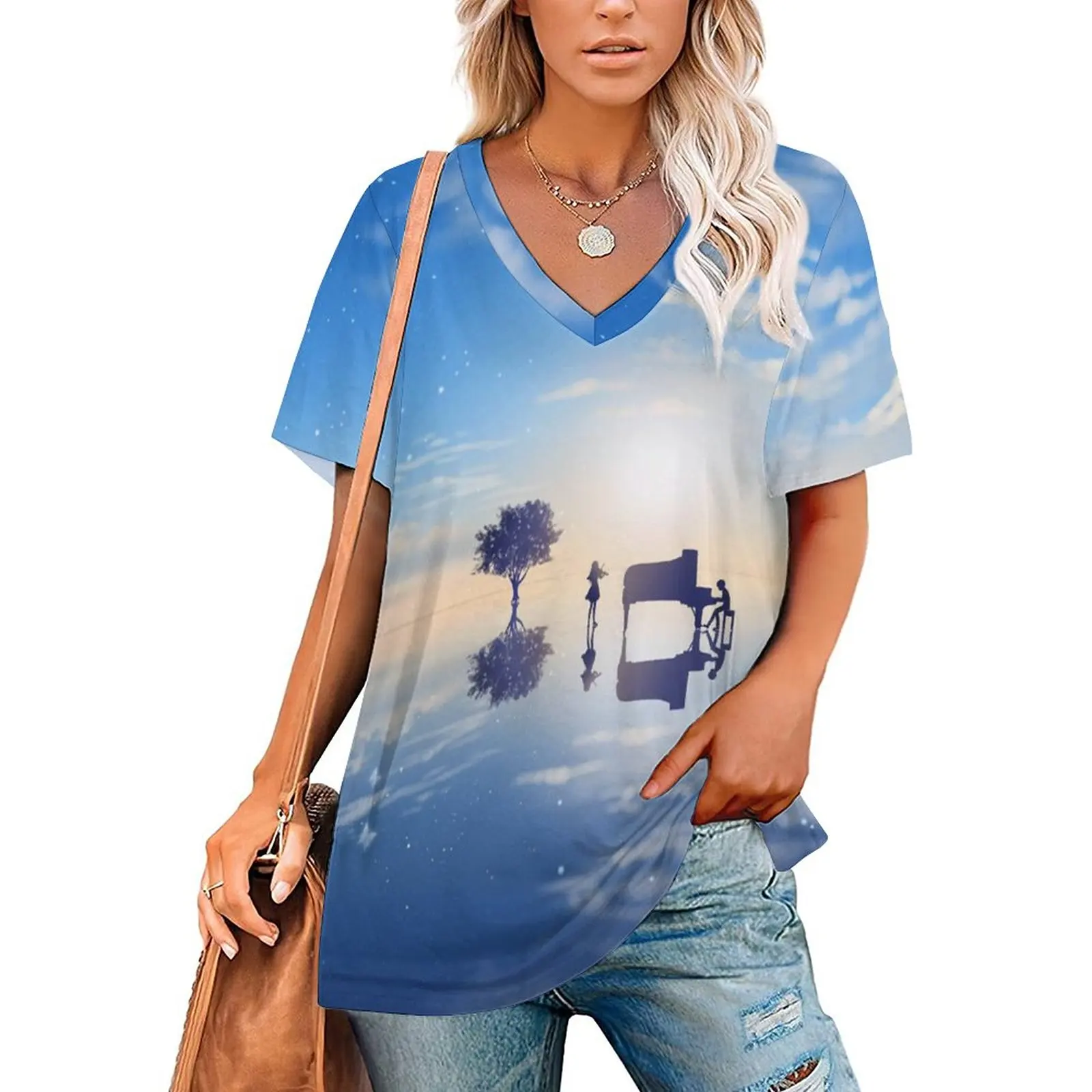 

V Neck Short-sleeve Women Shirt Printed Your Lie In April 3D Women Print T-shirt
