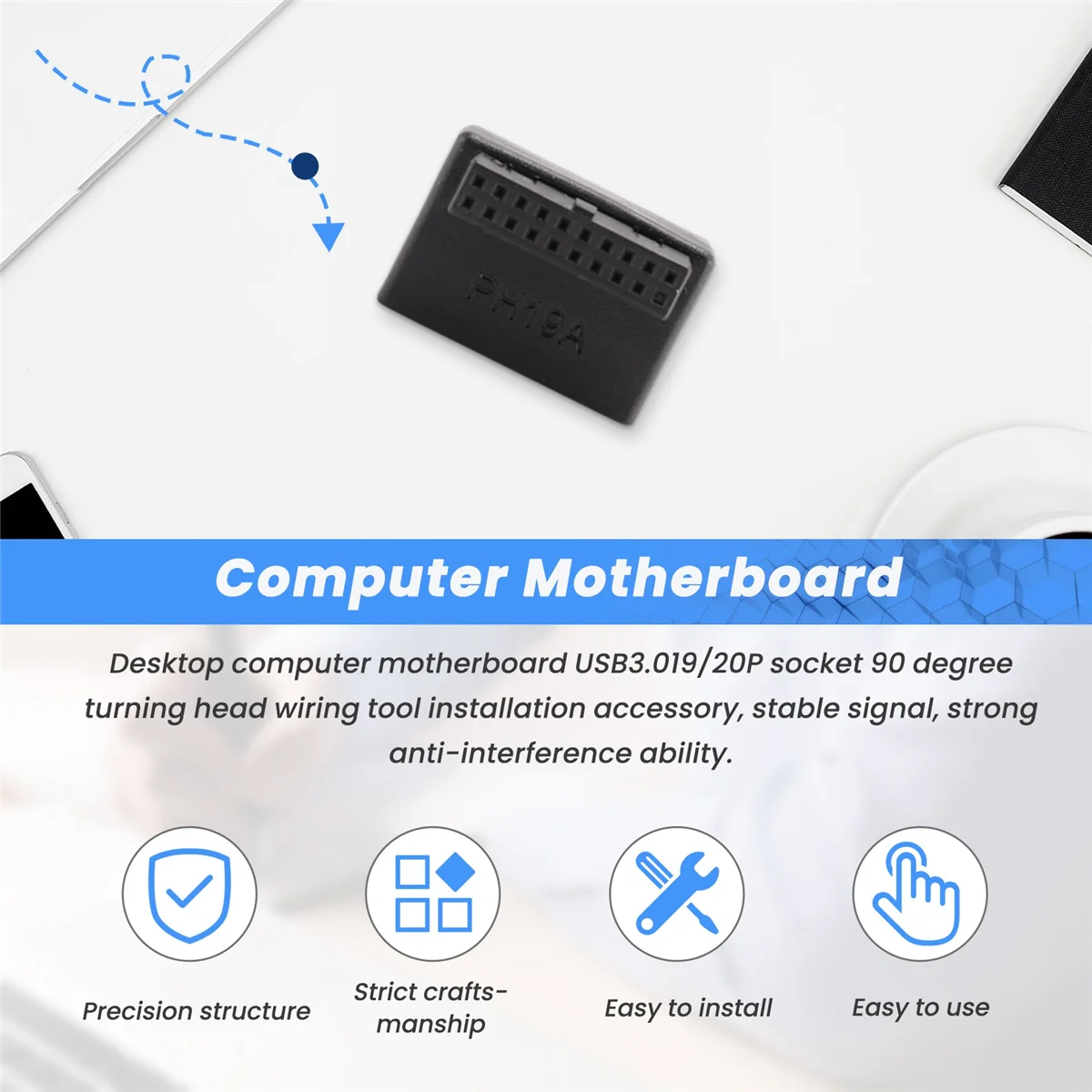 Фото T35C PH19A USB 3.0 Внутренний разъем USB3.0 19/20P Разъем 90-градусный адаптер-конвертер для материнской платы компьютера №5