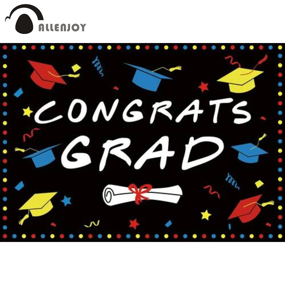 

Allenjoy Kids Party Congrats Grad Cartoon Background Class of 2022 Colorful Bachelor Hat Baby Shower Decor Photocall Backdrop