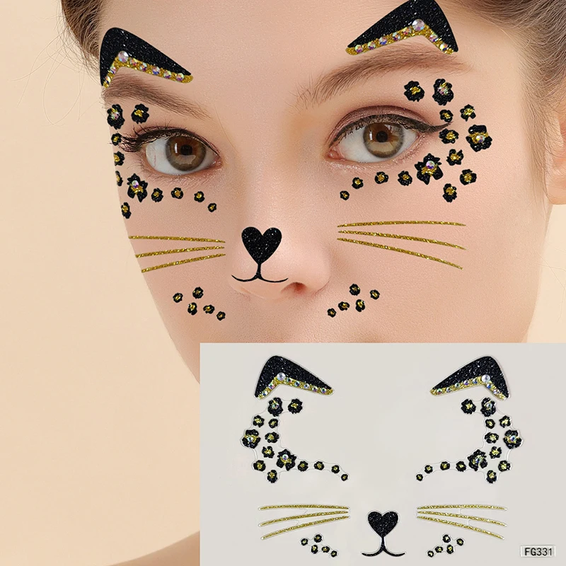 

Милая кошка, 3D акриловая искусственная наклейка на лицо, маскарадное искусственное лицо, украшение для макияжа, временная татуировка, искусственное лицо