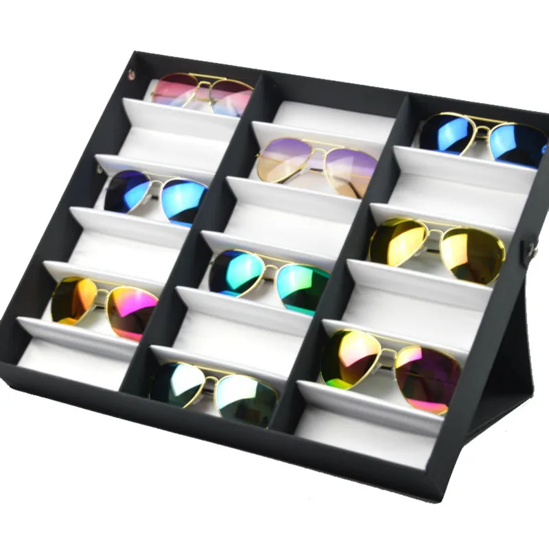 High-end 18 Grids Modern Foldable Eyeglass Storage Box Sunglasses Eye Glasses Storage Case Display Stand Holder Case Wardrobe Or