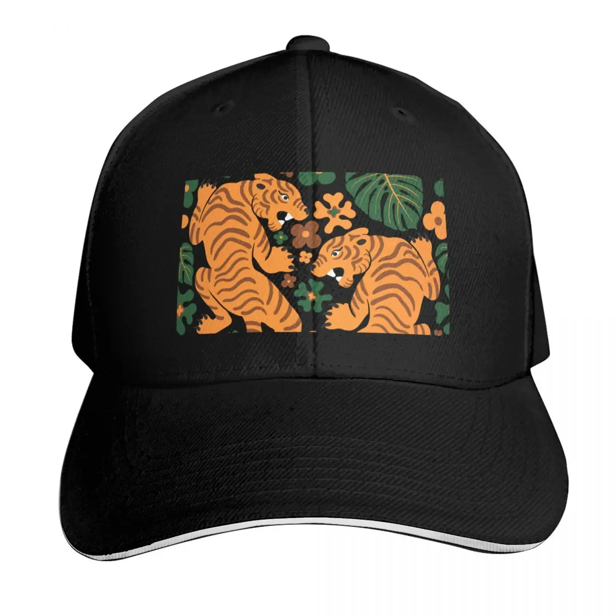 Фото Бейсболка Tigers + Flowers - Teal Baseball Cap Snap Back Hat Trucker Hat Sunhat Beach Bag для мужчин и женщин №1