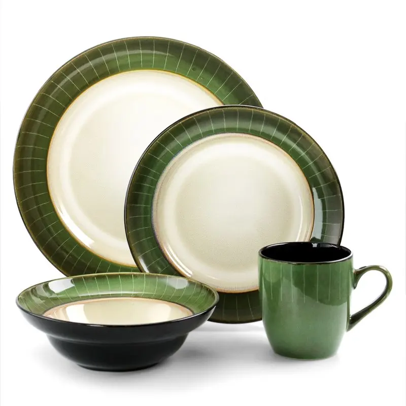 

Шикарный набор посуды из 16 предметов из керамики-нефрита-включает в себя 4 чаши, 4 обеденных тарелки, 4 десертных тарелки и 4 кружки-прочный, духовка-Saf