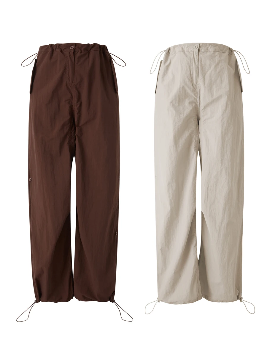 Drawstring Vintage Cargo Pants Women Elastic High Waist Baggy Sweatpants Casual Basic Wide Leg Chic Trousers Grunge y2k