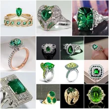 Large Green Stone Ring For Women Wedding Gift Luxury Jewelry Color Cubic Zirconia Rings Bague Femme Anillos Mujer Z5X873