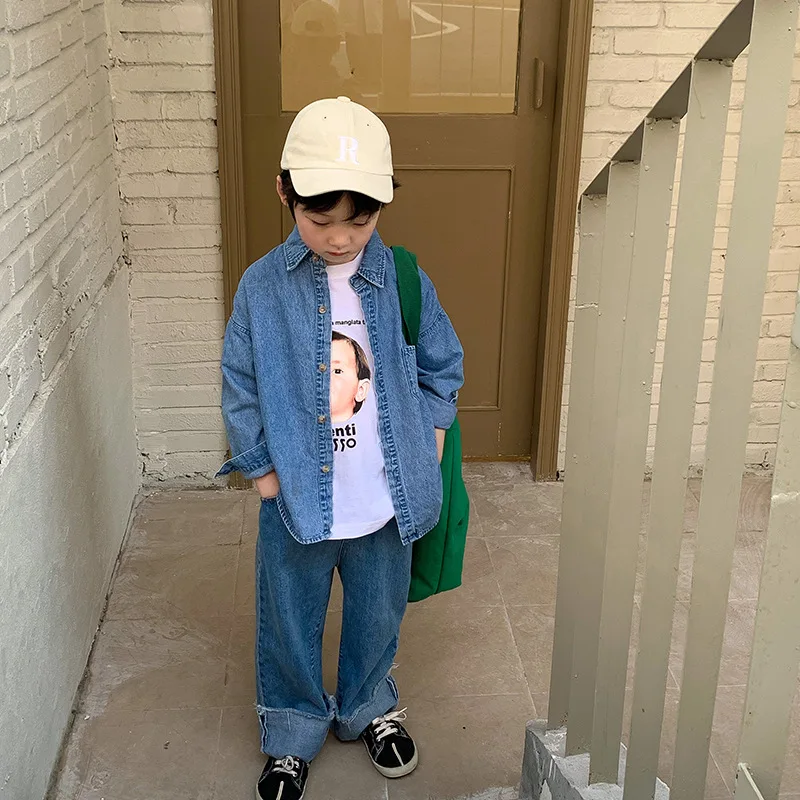 

Spring boys fashion casual denim shirts Unisex loose all-match shirt
