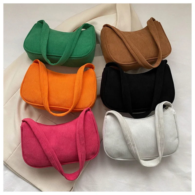 

New Fashion Vintage Corduroy Women Handbags Underarm Bag Casual Shoulder Bags Solid Color Zipper Female 여성 가방 сумка на плечо