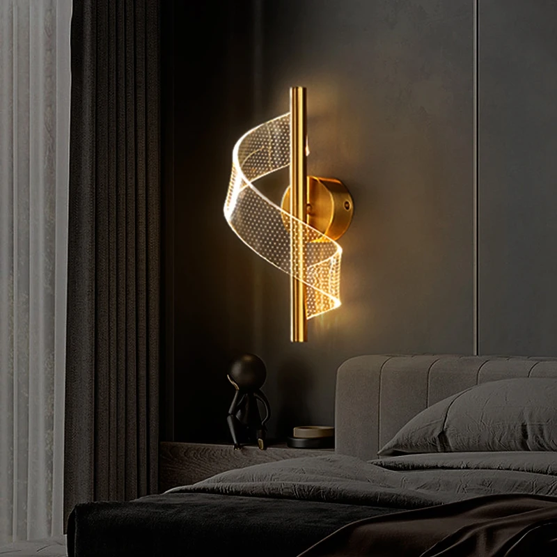 

1 шт., настенная лампа, спиральное внутреннее освещение, Золотая домашняя прикроватная лампа для гостиной, коридора, декоративная настенная лампа