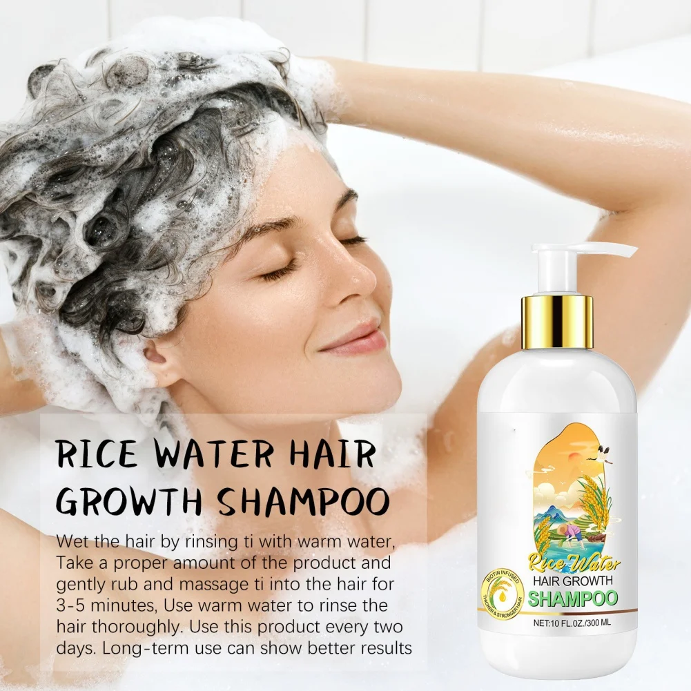 300ml Rice Water Hair Growth Shampoo Conditioner Routine Anti Loss Improve Strength Volume Shine Dry Frizzy Curly Beauty Health