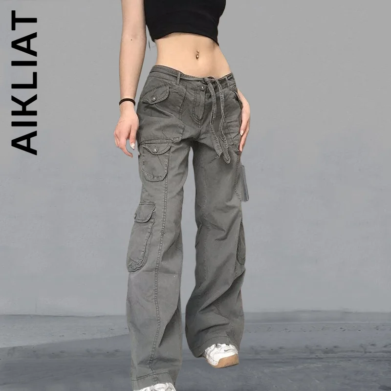 

Aikliat Low Waist 2022 Baggy Women Jeans Loose Fashion Denim Pants Y2k Pockets Jeans Women Casual Jeans Trousers Woman