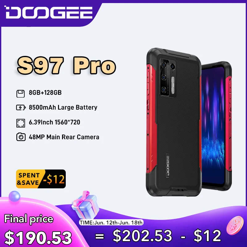 2021 DOOGEE S97 Pro Rugged Phone 40m Laser Rangefinder 48MP QuadCamera Cellphone Helio G95 Octa Core 8GB+128GB SmartPhone NFC