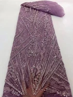 purple african handmade beaded lace fabric 2022 high quality lace embroidery french nigerian lace fabrics for wedding