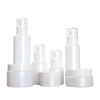 

5Pcs 30/50g Pearl White Cosmetic Cream Jars 20/30/40/50/60/80/100/120ML Press Glass Toner Spray Lotion Bottle with ABS White Cap