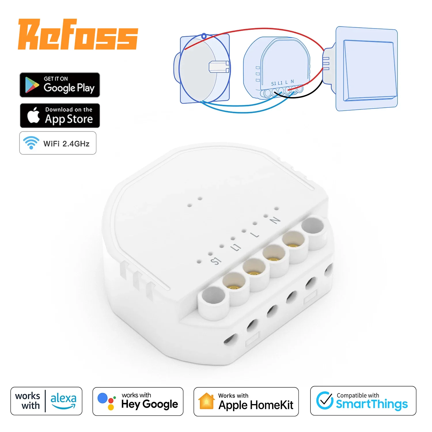 

Refoss WiFi HomeKit Smart Switch Module 1 Gang 1 Way DIY Light Switch For Apple HomeKit Siri Alexa Google Home SmartThings