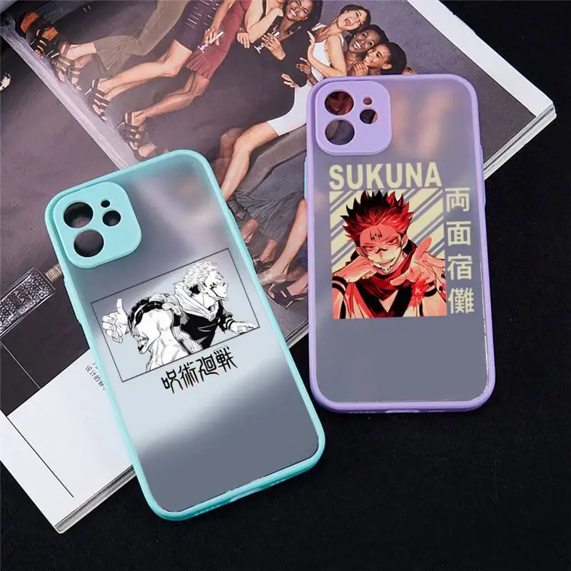

Japan Anime Jujutsu Kaisen Phone Case For iPhone 13 12 11 Mini Pro XR XS Max 7 8 Plus X Matte transparent blue Back Cover