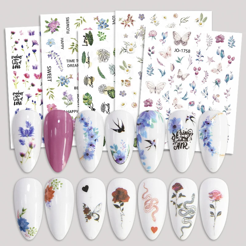 

1PC Nails Art Decals Summer Rose Flower Tulip Blue Butterfly Self-Adhesive Slider Nail Stickers Decorations For Nail Tips Beauty