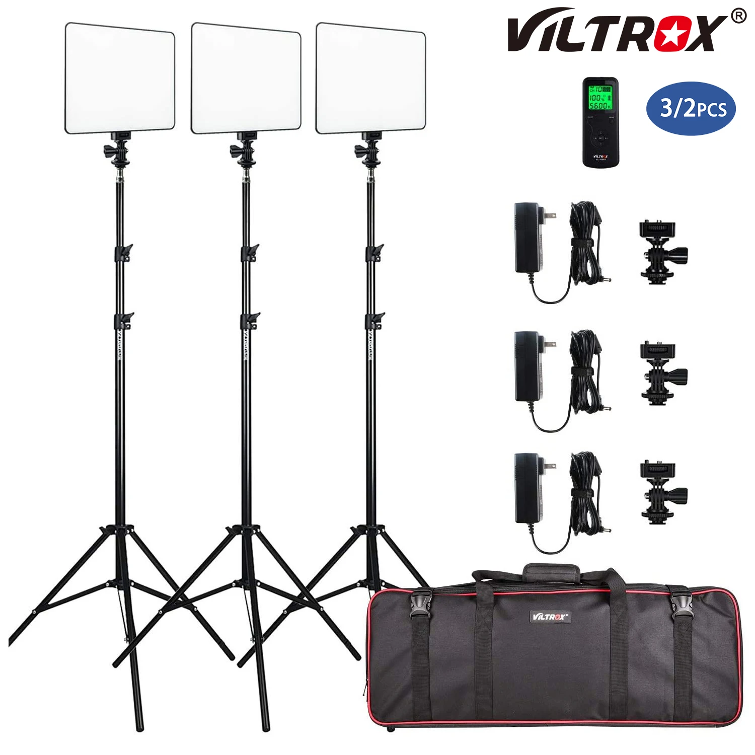

VILROX VL-200T 3/2pcs LED Video Light Wireless Remote Bi-color Dimmable Panel Lighting Kit+75 Light Stand For Studio Shooting