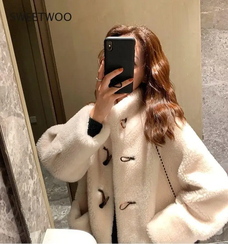 Real Fur Coat High Quality 2021 Long Sheep Shearling Women Winter Fur Jackets Teddy Coats Korean Style Feminina Contracted Slim