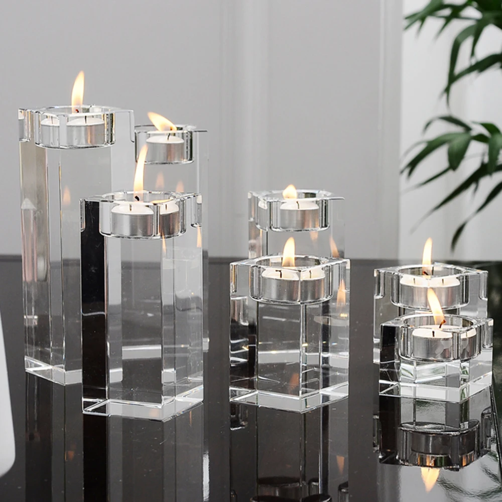 

Crystal Candle Holders Small Tealight Candlestick Valentine's Day Candlelight Dinner Table Ding Bar Night Club Home decor Crafts