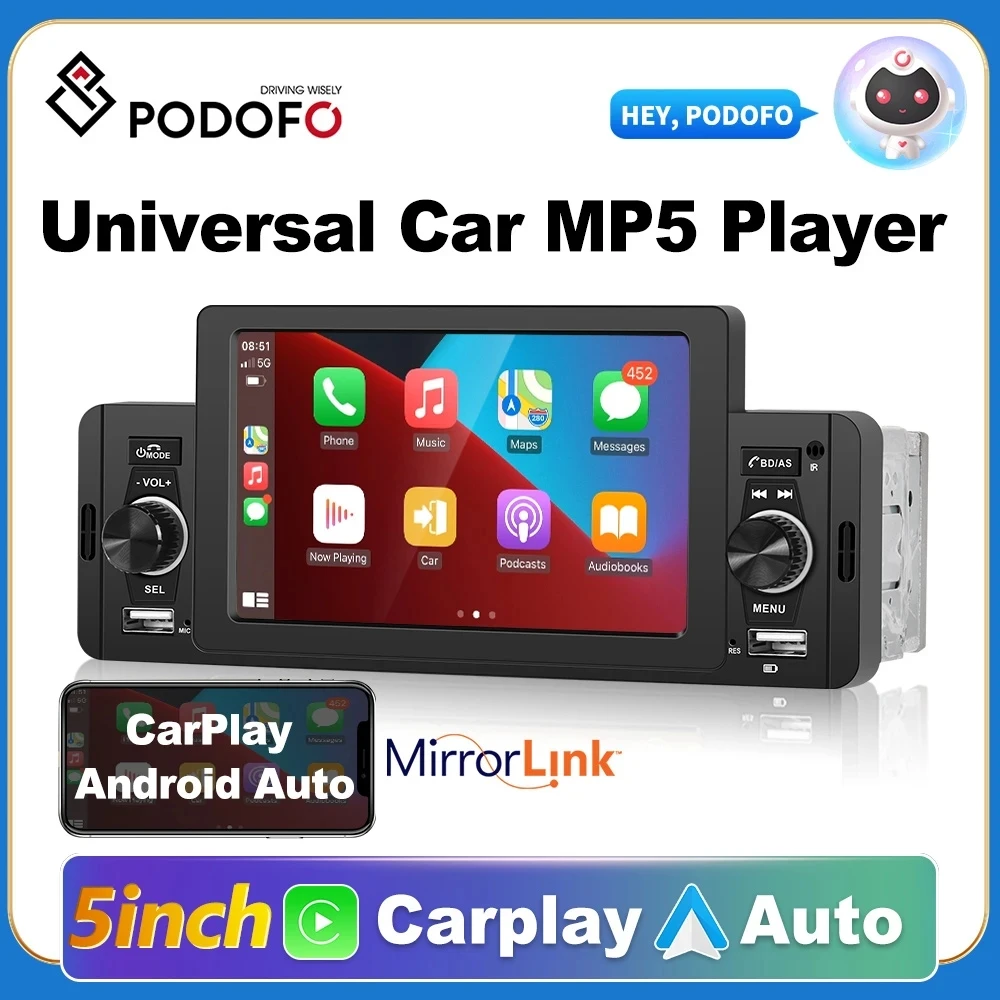 Автомобильный радиоприемник Podofo 1 Din CarPlay Android автомобильный мультимедийный плеер Bluetooth MirrorLink fm-приемник для Volkswagen Nissan Toyota