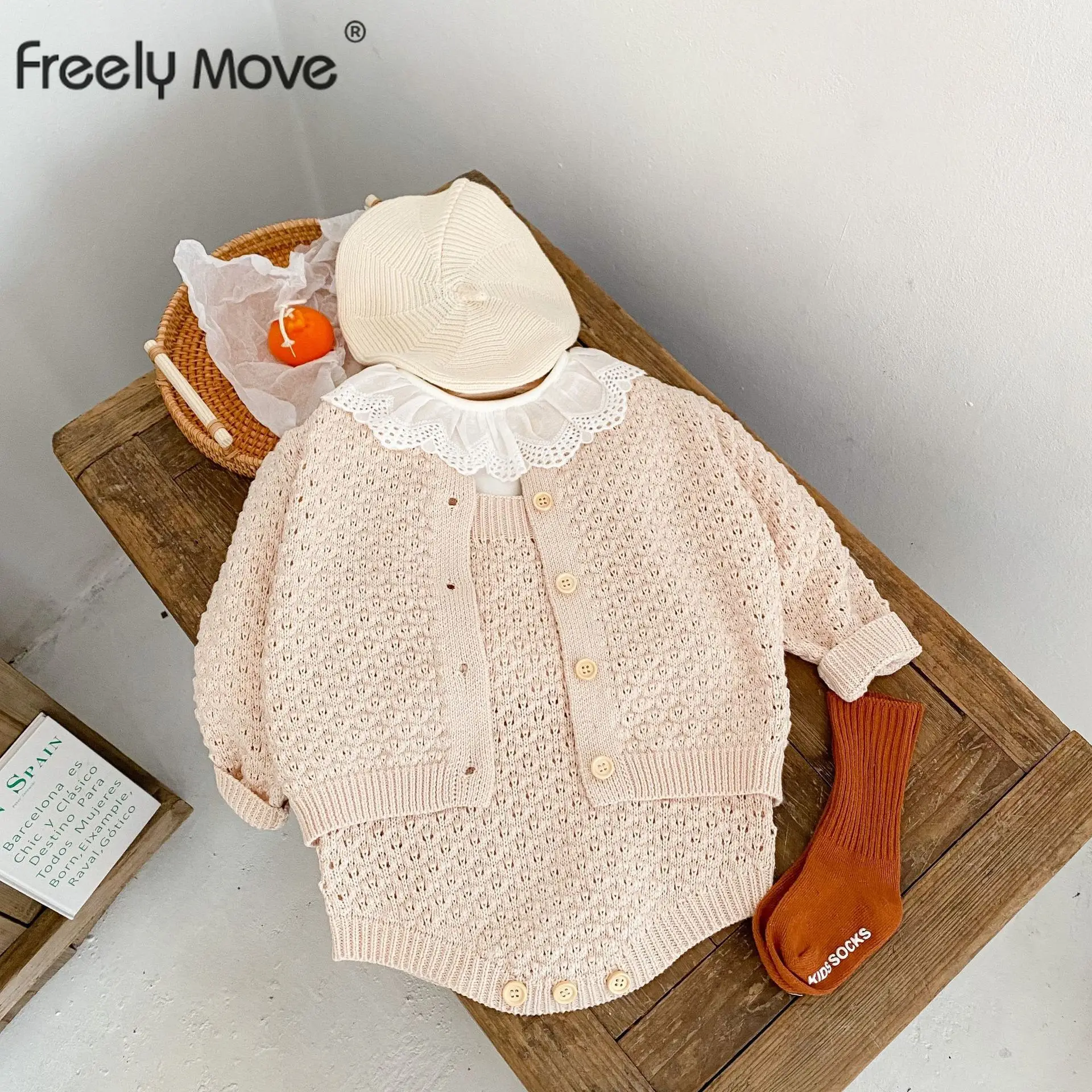 

Freely Move Baby Girls Clothes Spring Baby Knit Romper Set Infant Newborn Baby Girl Cardigan Boys Sweater Baby Jumpsuit for Girl