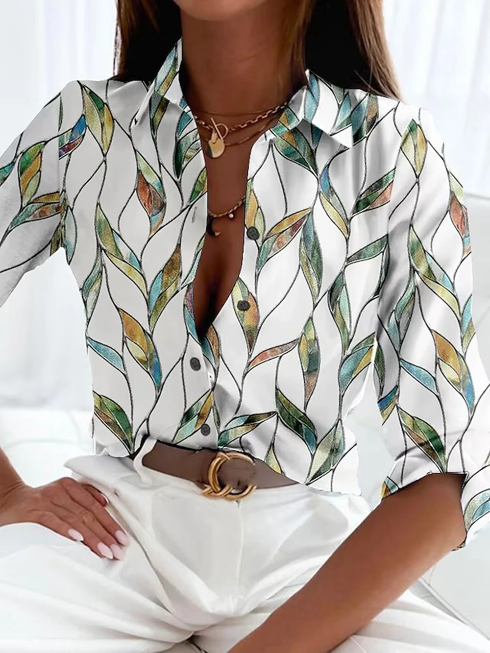 

Women's Shirt Purple Green Graphic Button Print Long Sleeve Casual Stylish breathable shirt Summer Large size Women's Blouse