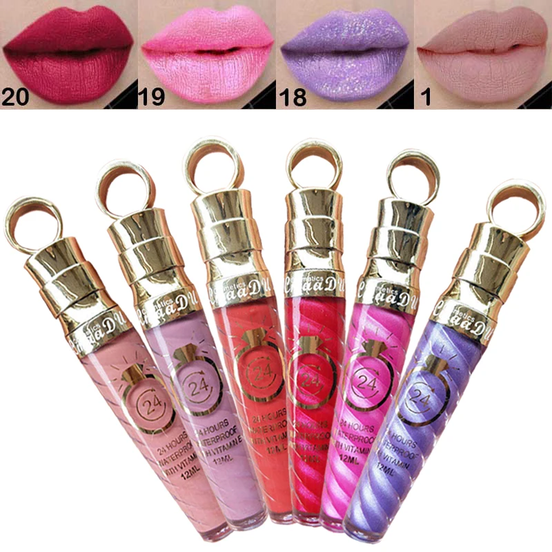 

20 Colors Waterproof Lip Glaze Metallic Non Stick Lip Balm Matte+Shimmer Lipstick Glitter Lip Gloss Long Lasting Women Cosmetic