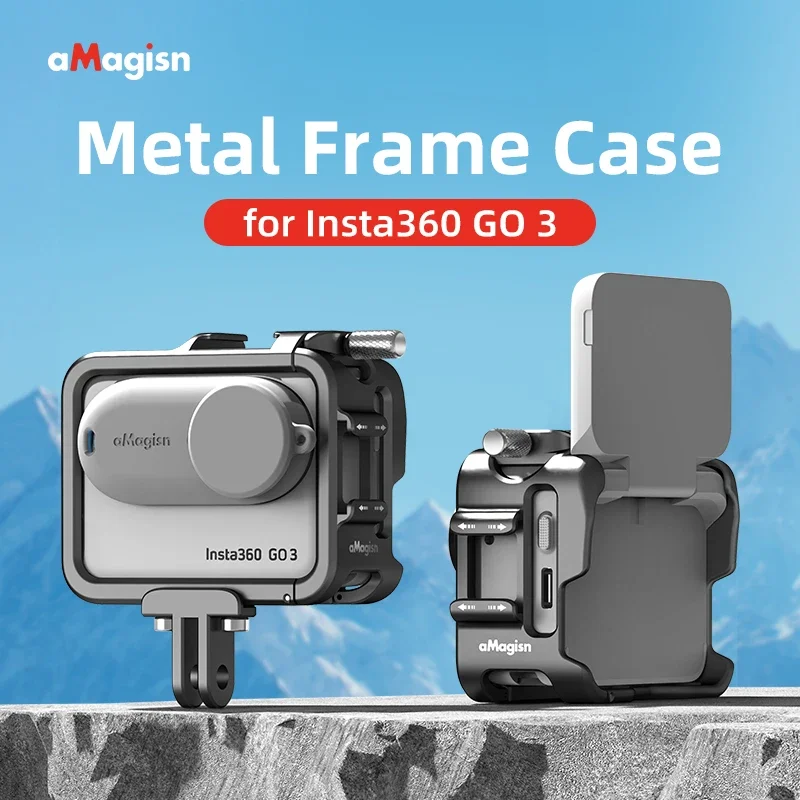 Фото Алюминиевая рамка aMagisn с крышкой объектива для Insta360 GO 3S/GO 3, металлический корпус с креплением для холодного башмака, аксессуары Insta360 №1