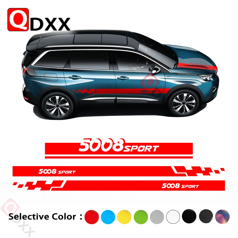 

Racing Sport Car Hood Cover Decal Door Side Stripes Skirt Sticker Decal for Peugeot 5008 2017 2018 2019 2020 2021 Accessories