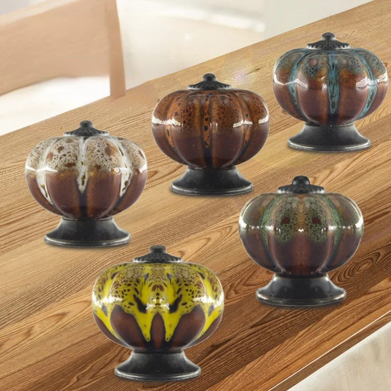

Pumpkin Ceramic Handles 40mm Drawer Knobs Single Hole Closet Door Handles Cabinet Handles with Screws Furniture Handles