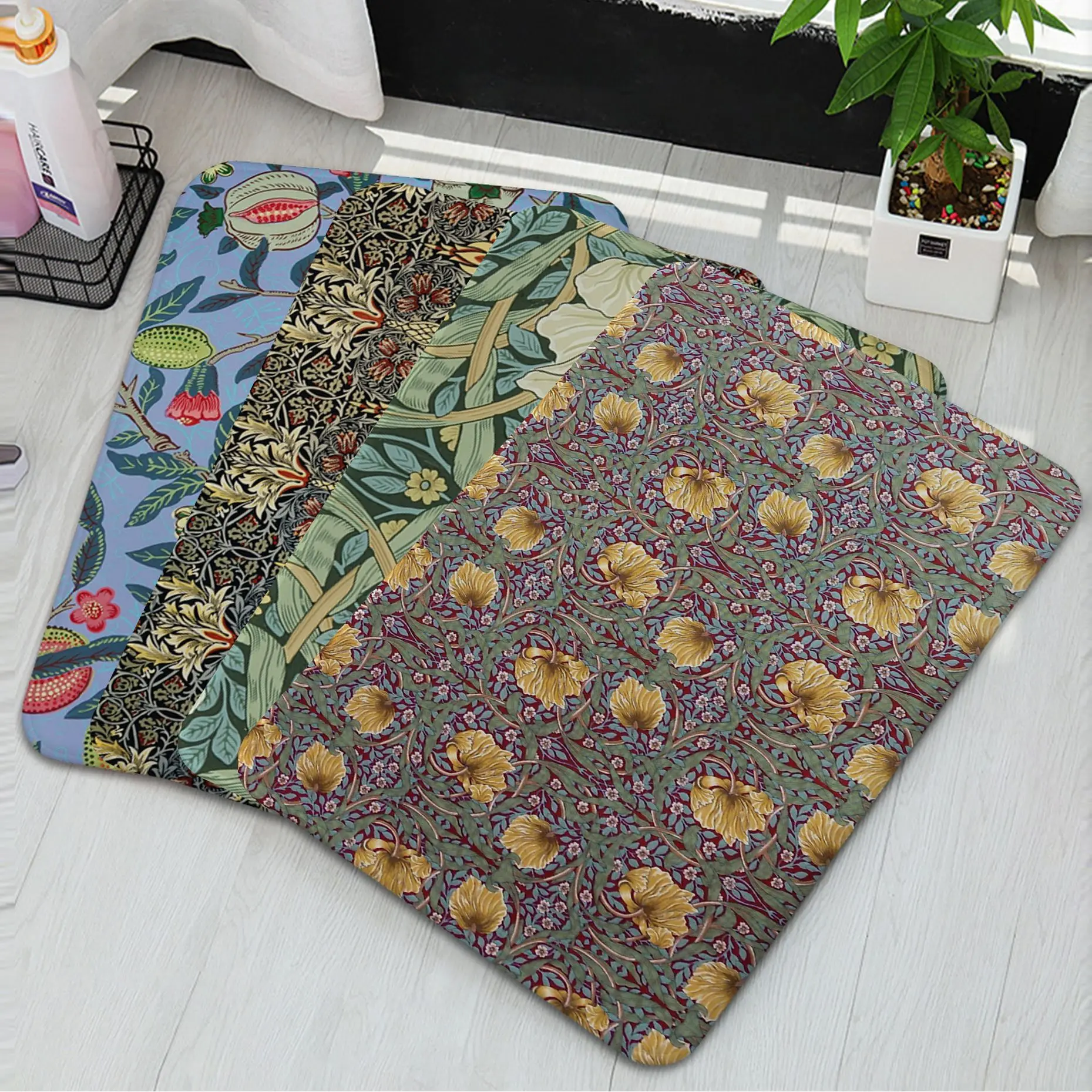 

William Morris Strawberry Thief Printed Flannel Floor Mat Decor Carpet Non-Slip For Living Room Kitchen Bath Mats Doormat